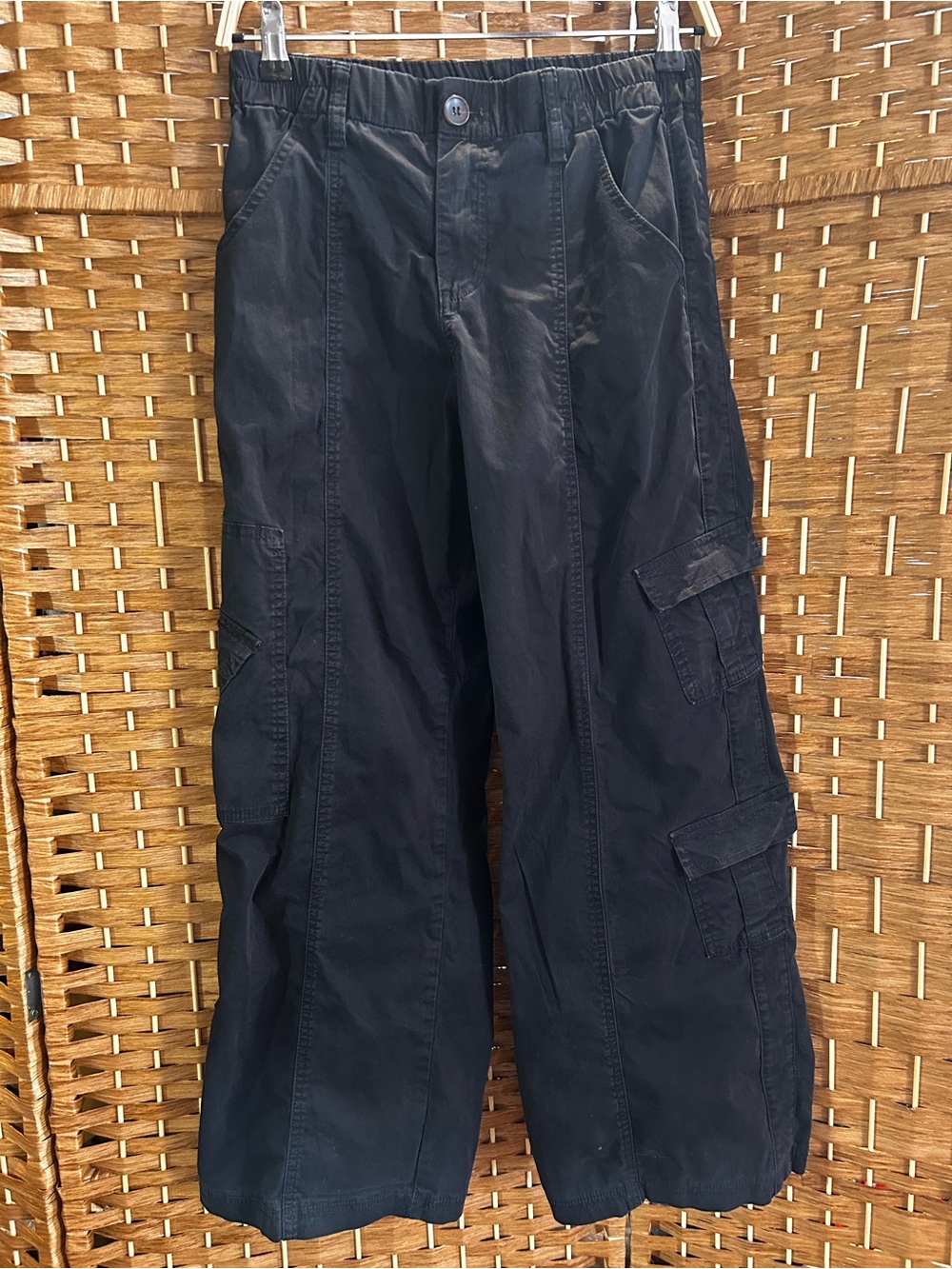 AUTOMET Black Cargoy Pants S Loose Straight Utility Stretch Y2K